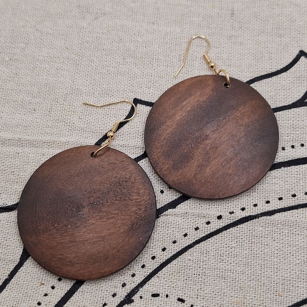 Large round earrings discount shape brown wooden boho handmade earings